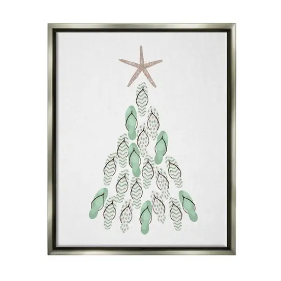 Stupell Industries Flip Flop Beachy Christmas Tree Black Framed Floater Canvas Wall Art Gray {1}