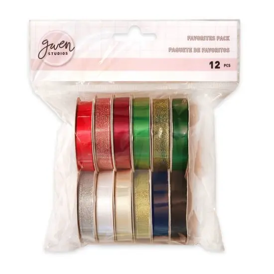 Gwen Studios 3/8" x 3yd. Metallic Holiday Ribbon Pack, 12ct. {4}