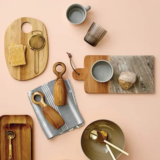 Hello Honey&reg; Marble & Acacia Wood Cutting Board Tray with Knife & Leather Tie {3}