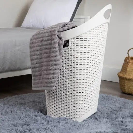 Mind Reader 60L Wheeled Hamper with Cutout Handle Ivory {3}