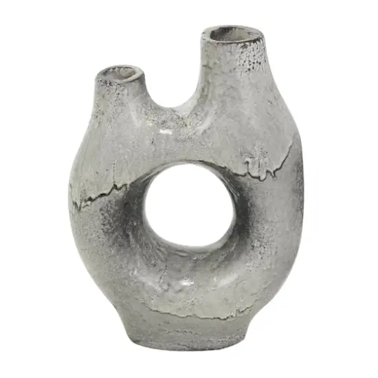 Gray Paper Mache Abstract Circular Vase with Dual Openings {5}