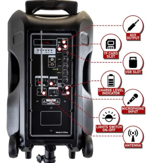 beFree Sound 12" Bluetooth Rechargeable Portable PA Party Speaker With Reactive LED Lights & Stand {11}