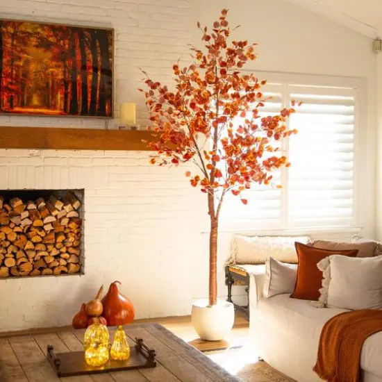 9ft. Pre-Lit Grand Autumn Eucalyptus Artificial Fall Tree with 700 Warm White LED Lights {12}