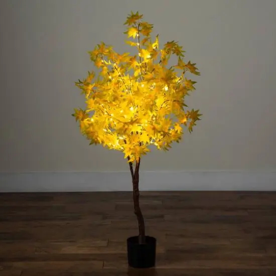 4ft. Pre-Lit Yellow Autumn Maple Artificial Fall Tree with 150 Warm White LED Lights {8}