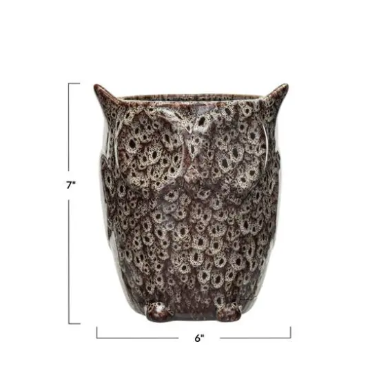 Hello Honey&reg; 7" Brown Reactive Glaze Decorative Stoneware Owl Shaped Planter {4}