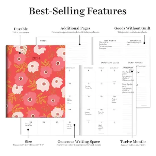 TF Publishing Medium 2024 Poppies Monthly Planner {3}