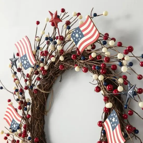 Glitzhome&reg; 22" Americana Flag & Berry Wreath {6}