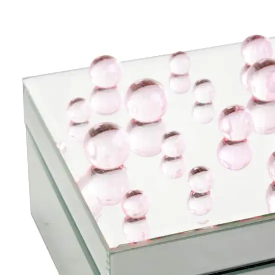 9.75" x 7" x 4.75" Silver Glass Mirrored Decorative Jewelry Box with Pink Bubble Textured Balls {5}