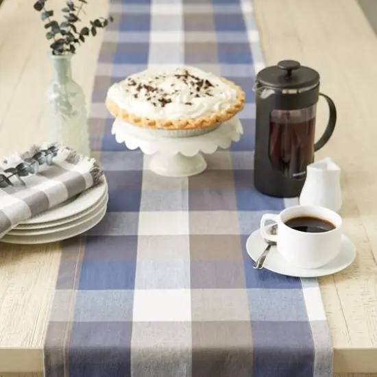 DII&reg; 72" Tri-Color Check Table Runner French Blue {7}