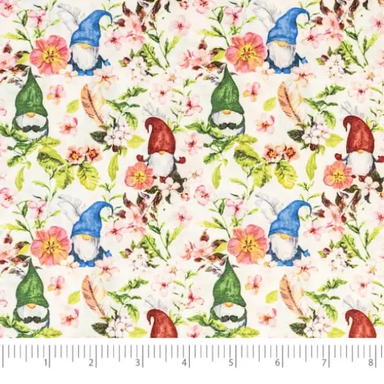 SINGER Springtime Gnomes on White Cotton Fabric {1}