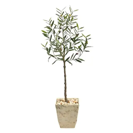 4.5ft. Olive Artificial Tree in Country White Planter {1}