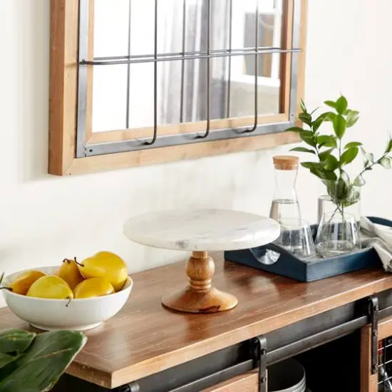 12" White Marble & Natural Wood Serving Tray {6}