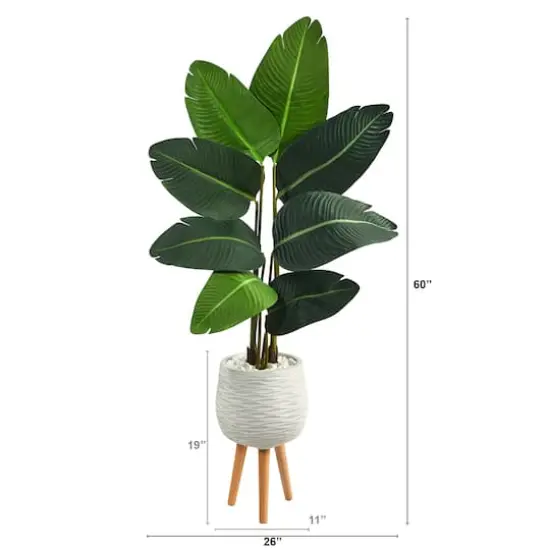 5ft. Travelers Palm Artificial Tree in White Planter with Stand {3}