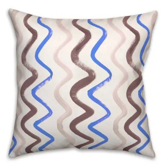 18" Squiggles Indoor/Outdoor Pillow Blue/Brown {1}