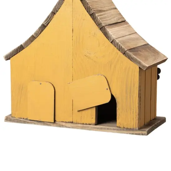 Glitzhome&reg; 10.5" Yellow Distressed Wood Birdhouse with Flowers {5}