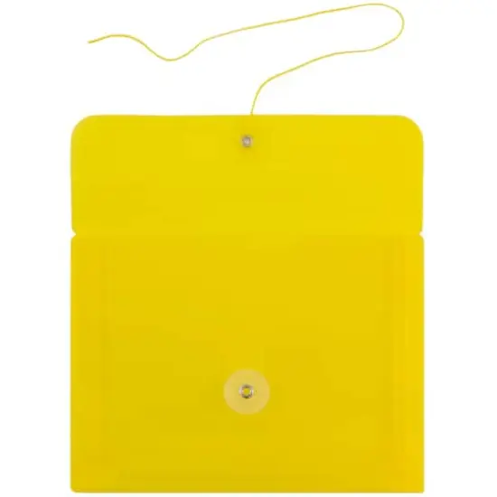 JAM Paper 5.5" x 7.5" Button & String Tie Closure Plastic Envelopes, 12ct. Yellow {4}