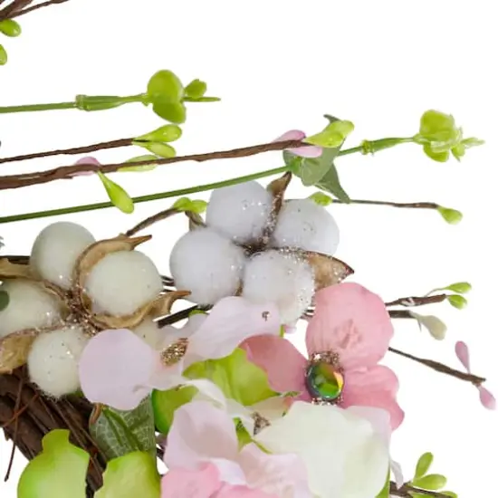 18'' Pink & Green Hydrangeas w/ Cotton Artificial Wreath {5}