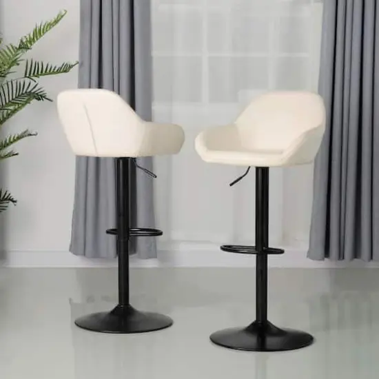 Glitzhome® Mid-Century Leatherette Gaslift Adjustable Swivel Bar Stool Set Coconut Milk {3}