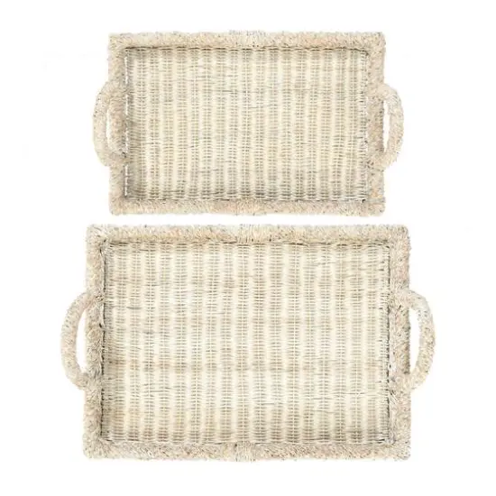 Hello Honey&reg; Whitewashed Decorative Rattan Tray Set with Handles {6}