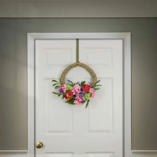 16" Spring Rose, Peony, & Globe Flowers Hoop Wreath {3}