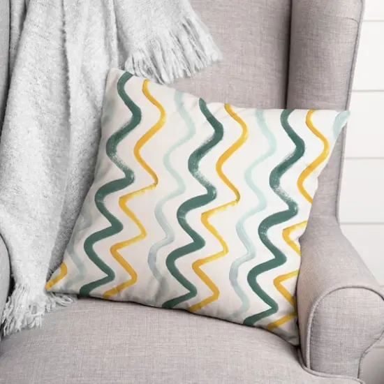 18" Squiggles Indoor/Outdoor Pillow Blue/Gold {3}