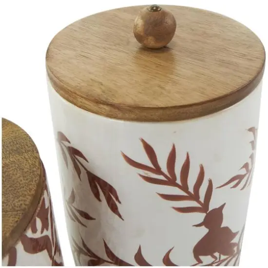 Cream & Brown Ceramic Floral Canister Set with Lids {10}