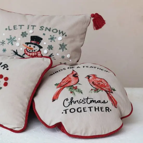 Hello Honey&reg; 16" Red & White Birds of a Feather Christmas Together Round Cotton Printed Pillow Cover & Insert {4}