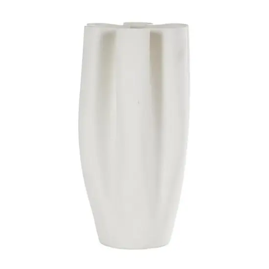 White Ceramic Abstract Ribbed Dimensional Folded Vase with Floral Shaped Rim {7}