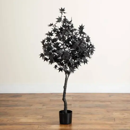 4ft. Pre-Lit Artificial Halloween Black Maple Tree with 180 Orange & Purple LED Lights {9}