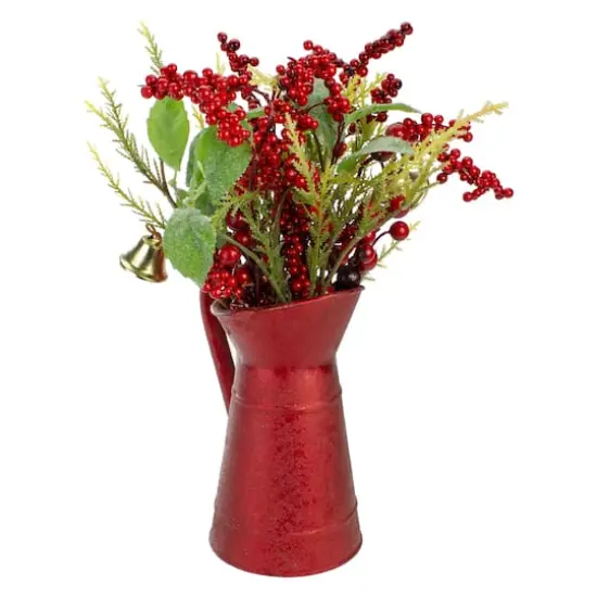 13" Red Berry & Foliage with Bell in Vintage Milk Jug {7}