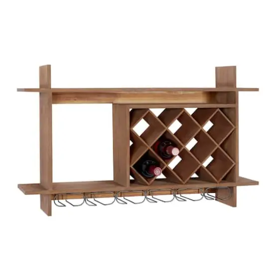 34" Brown Wood Farmhouse Wine Rack {1}