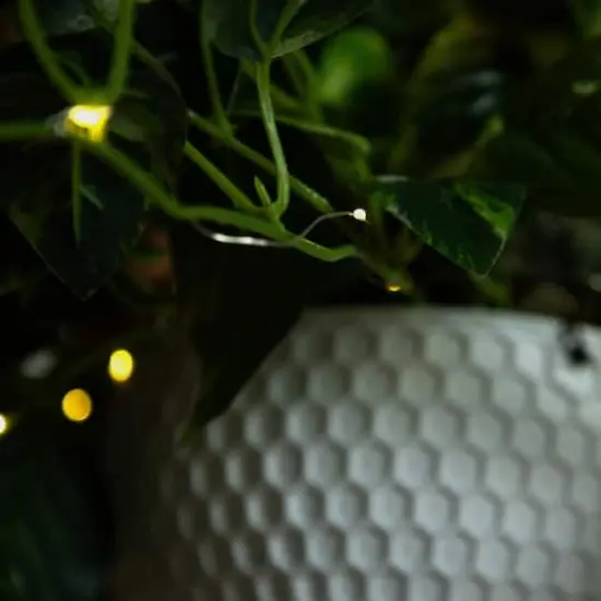 24" UV Resistant Artificial LED Pothos in White Hanging Basket {4}