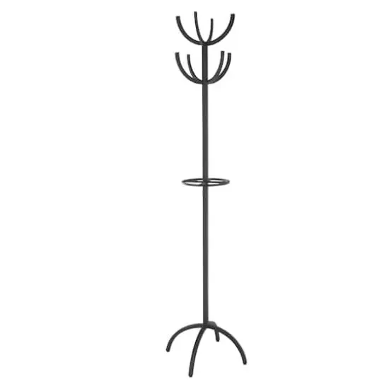 72" Black Metal 8 Hook Coat Rack with Ached Legs {7}