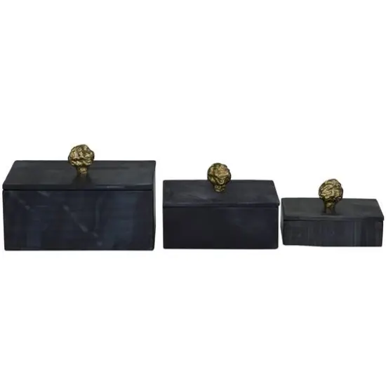 Black Marble Box with Gold Finial Set  {1}