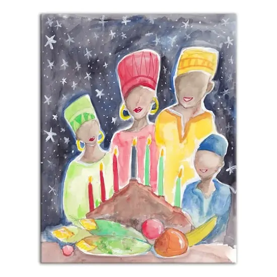 Watercolor Kwanzaa Family Table Canvas Wall Art {1}