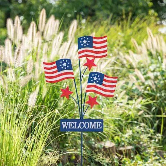 Glitzhome&reg; 42" Patriotic Welcome Metal Flags Yard Stake {5}