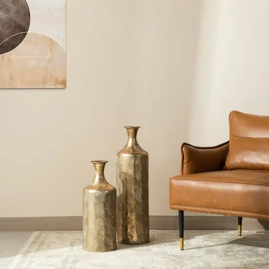 Glitzhome&reg; Antique Gold Gingko Metal Floor Vases Set {6}