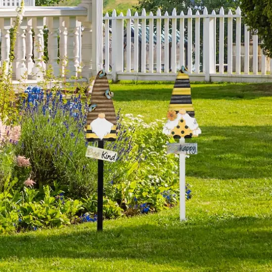 24" Bee Gnomes Wooden Garden Stake Set {3}