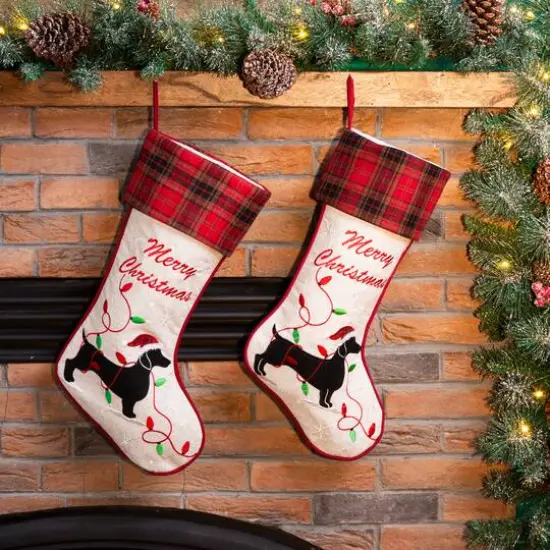 Glitzhome&reg; 21" Merry Christmas Dachshund Stocking, Set Of 2 {4}