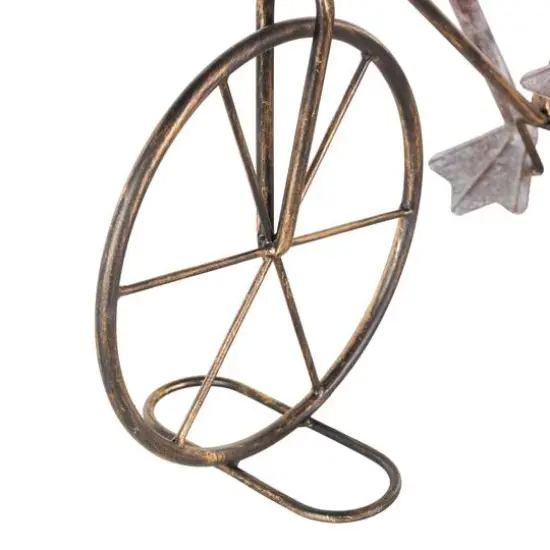 19.5" Frog on Bicycle Metal Garden Sculpture with Gold Accents Copper {6}