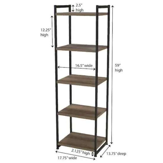 Household Essentials Jamestown 59" 5-Shelf Narrow Bookshelf Ashwood {5}