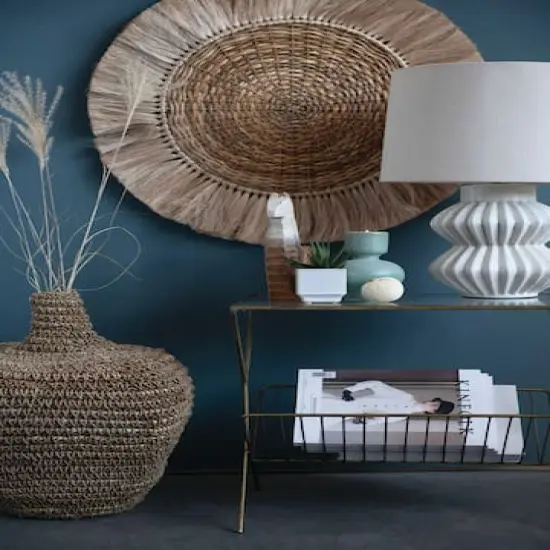 Hello Honey&reg; 22" Distressed White Finish Fluted Terracotta Table Lamp with Linen Shade {6}