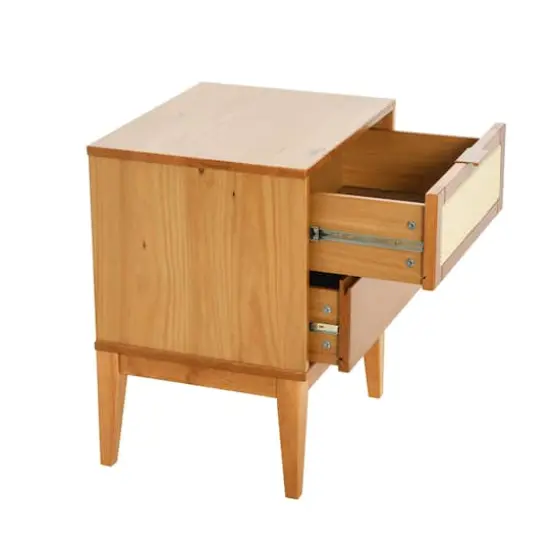 Hello Honey&reg; Crawford 24" Solid Wood Nightstand with Storage Drawers and Cane Detail Light Brown {9}