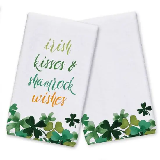 Irish Kisses Shamrock Wishes Tea Towel Set of 2 {1}
