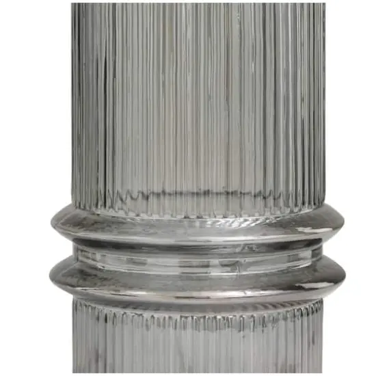 12" Gray Glass Wide Ribbed Vase with Fluted Center {4}
