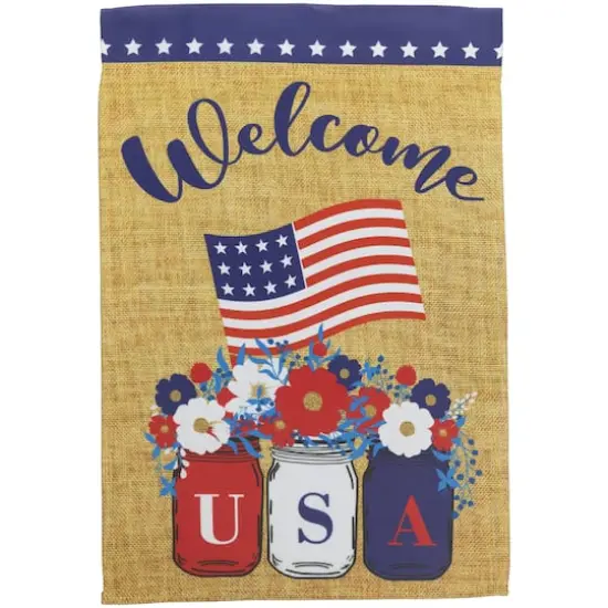 18" USA Floral Mason Jars Welcome Garden Flag {1}