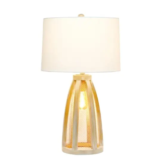 Lalia Home 29" Wooded Arch Table Lamp with White Fabric Shade Natural Wood and White {3}