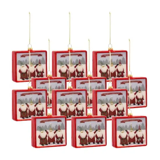 12 Pack 3.75" Merry Christmas Gnomes Glass Ornaments {5}