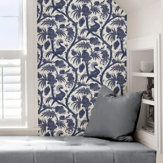 Scalamandre Indigo Balinese Peacock Peel & Stick Wallpaper {7}