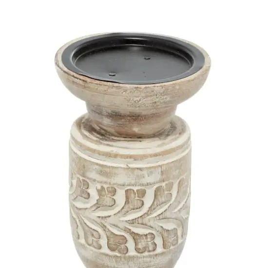 Beige Mango Wood Country Cottage Candle Holder Set {5}